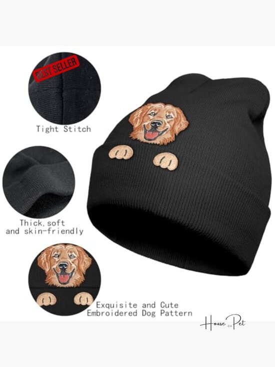 Winter Knitted Beanie Skull Cap Embroidered Golden Retriever Dog Lover Gift One main image 3